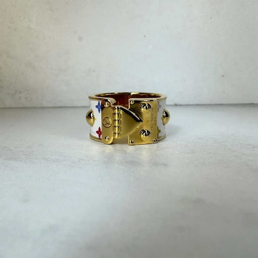 Louis Vuitton LV X TM Multicolor Ring Size M Murakami White/Gold New Rare